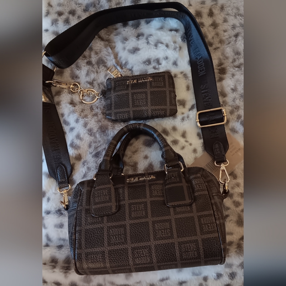 Steve Madden BCasey Brown Crossbody Satchel Bag With Matching Coin Purse - Picture 2 of 8